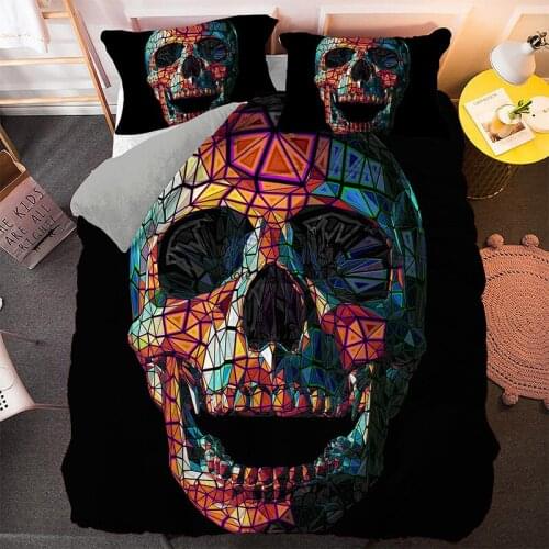 Stylish Skull Pattern Down Quilt Cover Pillowcase 3D Bedroom Decoration Soft Fabric Single Double King Queen Size