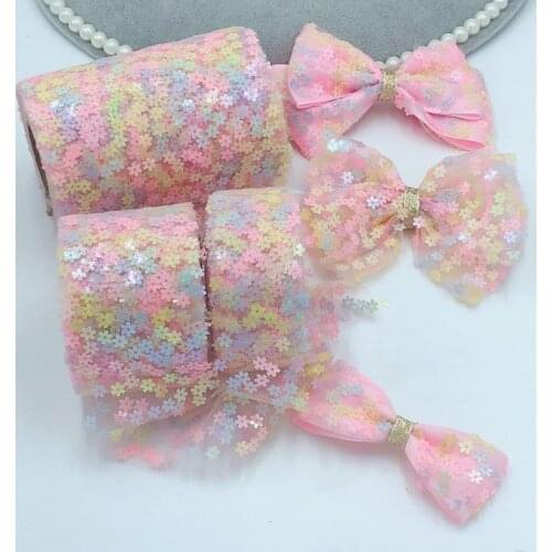 6cm 12cm 10 Yards Glitter Sequin Tulle Ribbon Paillette Embroidered Mesh Ripstop Ribbon DIY Craft Tutu Bowknot Accessories