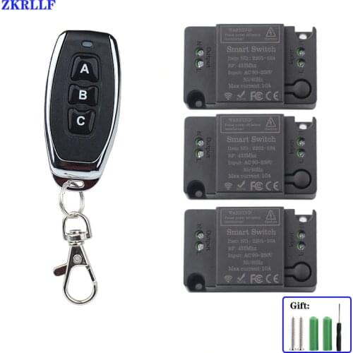 ZKRLLF Newest 3 Button Universal Wireless Remote Control Switch 433Mhz AC 85~220V 1CH RF Relay Receiver for Light Switch and LED