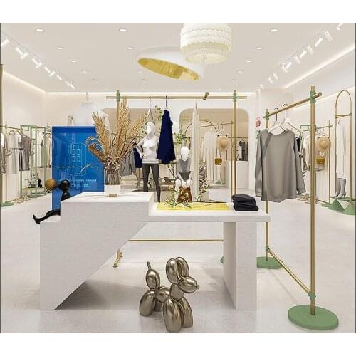 Clothing store display rack display prop shoe rack window double gold hangers floor display stand