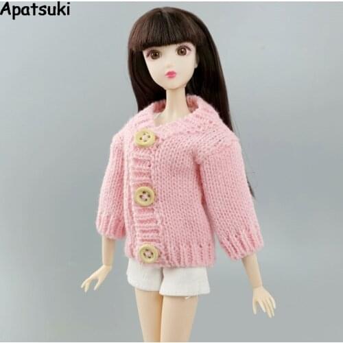 Pink Knitted Coat Winter Warm Woven Sweater For Barbie Doll Clothes Outfits Tops 1/6 BJD Dollhouse Accessories Baby Kid DIY Toy