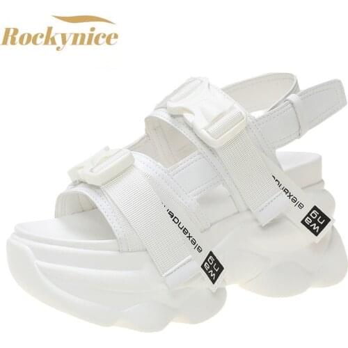 Women Punk Sandals 2021 Summer Platform Wedges High Heel Sandals Female Open-toe Chunky Sneakers Beach Buckle Slippers Woman 9cm