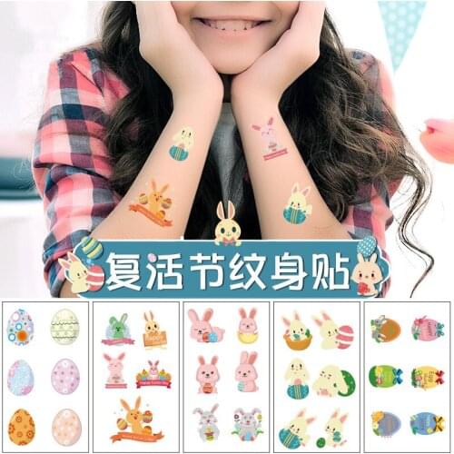 10 Sheets Easter Tattoo Stickers Bunny Egg Temporary Tattoos Easter Cartoon Stickers for Easter Theme Party Supplies