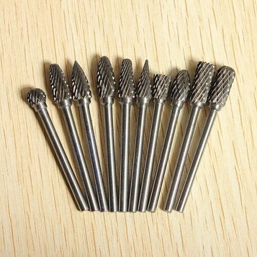 10 Pcs/set 6mm Woodworking Steel Rotary Tungsten Carbide Double Cut Point Burr 1/8" Shank Fit Tools Die Grinder Shank Burr Tools