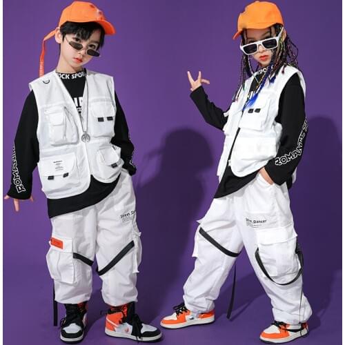 2020 Ballroom Hip Hop Dance Costumes For Kids White Vest Hiphop Pants Jazz Street Dance Wear Boys Girls Hip Hop Clothes DN7132