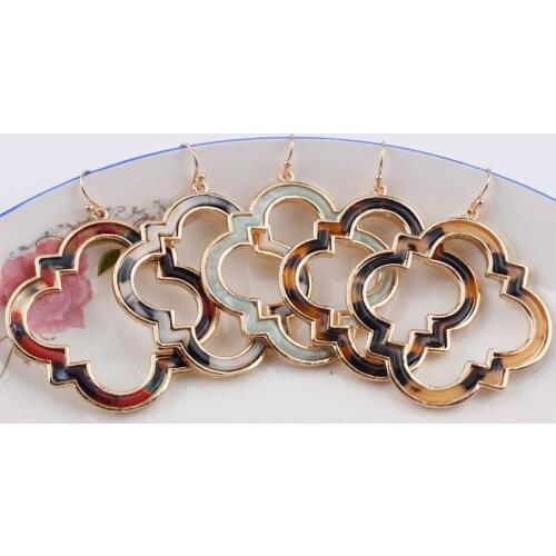 2020 New Light Gold Acrylic Quatrefoil Earrings for Women Fashion Big Acetate Statement Leopard Earrings Jewelry Wholesale