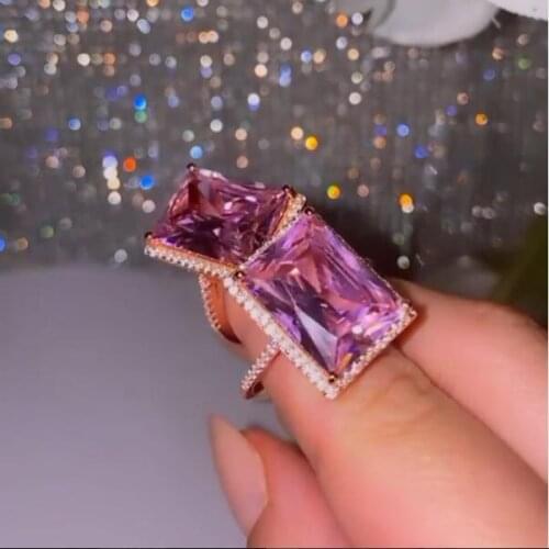 2020 iced out bling water drop pink cz ring for girl women pinky baguette cz engagement band luxury fashion finger rings jewelry