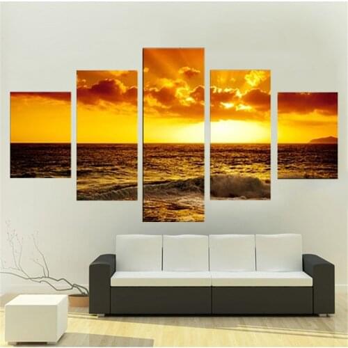 5 Piece Wall Art Canvas Painting Seascape Charming Sunset Poster Modern Home Decor Frame Bedroom Prant Modular Picture