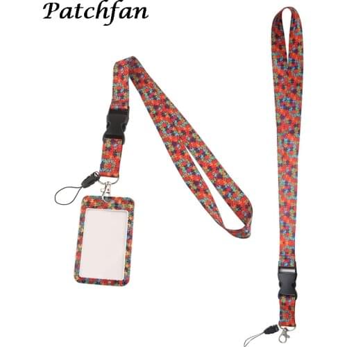 AD293 Patchfan Cartoon Autism Awareness Jigsaw Puzzle Necklack Key Gym Multifunction Mobile Phone Lanyard With Card Holder Cover