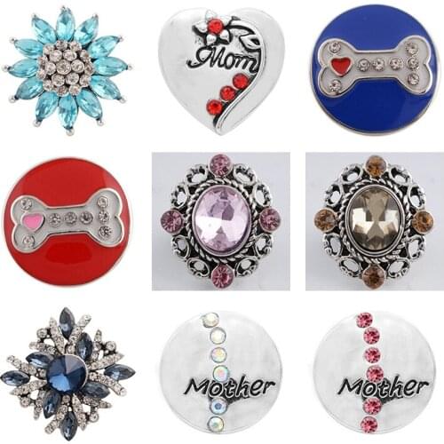 MOM Bones Rhinestone Flower 20mm Metal snap button jewelry DIY bracelet KD1104