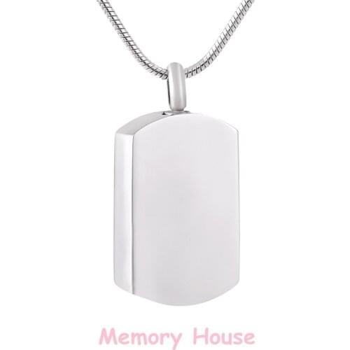 IJD9852 High Polished 316L Stainless Steel Blank Dog Tag Cremation Jewelry Necklace - Engravable Memorial Keepsake Urn Pendant