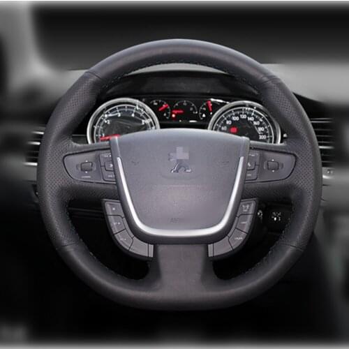 Leather Hand Sewing car styling Steering Wheel Cover Accessories for Peugeot 508 508sw 2010 2011 2013 2014 2015 2016 2017 2018