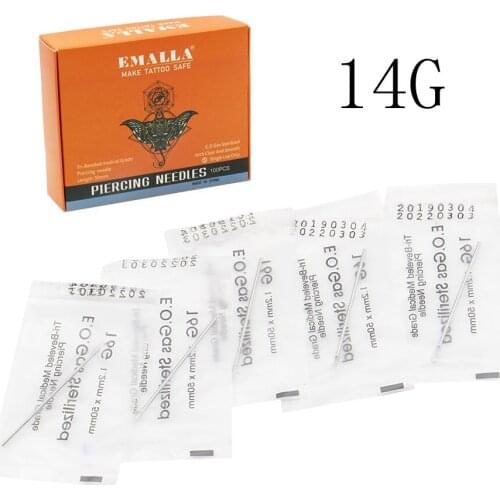 EMALLA 14 Gauge 100PC Piercing Needles Sterile Disposable Body Piercing Needles For Ear Nose Navel Nipple for Piercing Supplies