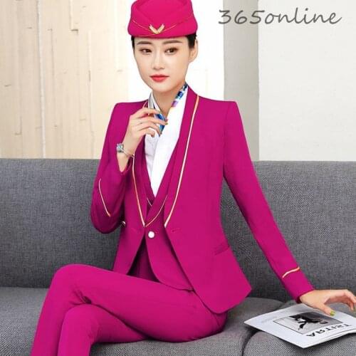 Formal Novelty Professional Women Business Suits OL Styles Ladies Office Stewardess Uniforms Blazers Set Spring Autumn Pantsuits