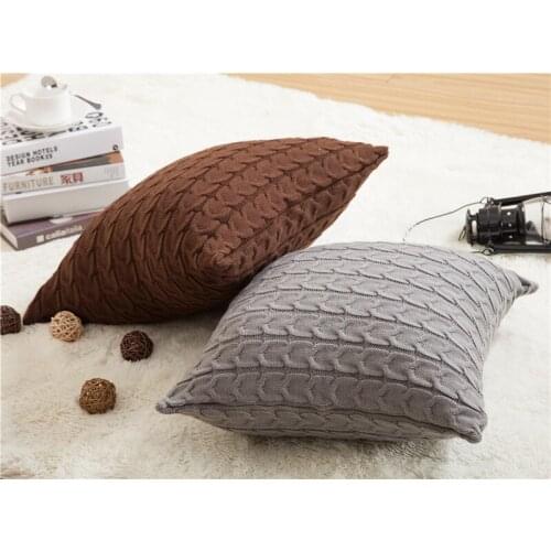 Deep V Wool Knitted Cushion Cover Beige Brown Ivory White Retro European Style Solid Color Home Decoration Pillow 45x45cm