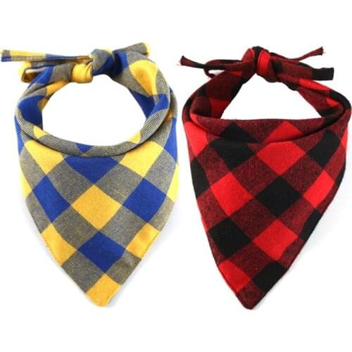 Cotton Dog Plaids Bandana Scarf Washable And Reusable Bibs With Lengthen 2 Straps For Small Pets And Dogs