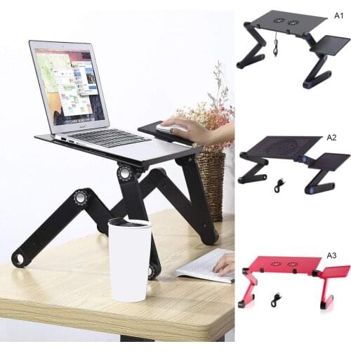 Computer Desk With USB Cooling Fan Holder Bracket Removable Mouse Board Collapsible Portable Foldable Lift Aluminum Alloy Table