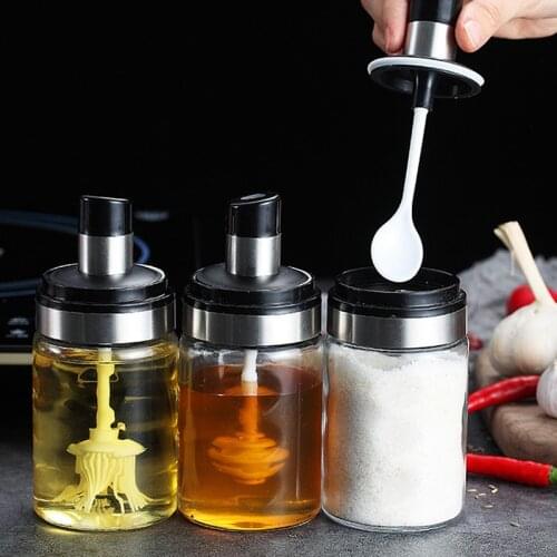 High Borosilicate Glass Spice Container Kitchen Seasonning Jars Condiment Storage Box Small Oil Bottle with Lid and Spoon
