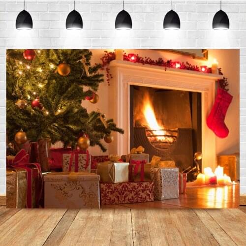 Laeacco Christmas Backdrop Fireplace Tree Room Home Photography Vinyl Photographic Background Photo Studio Photophone Photozone