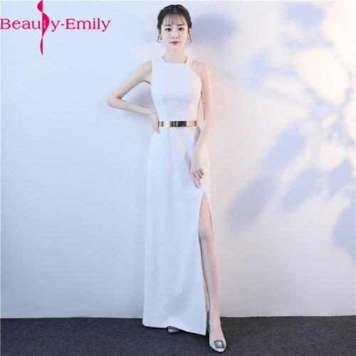 Fashion Halter Neck Sleeveless Evening Dress with Sashes 2020 New Arrival Special Occasion Dress with High Side Split