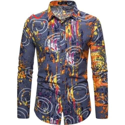 2020 UYUK Long Sleeve Men Shirt Plus Size Slim Long Sleeve Elephants Printting Shirts Mens Dress Retro Striped Camisa Hombre