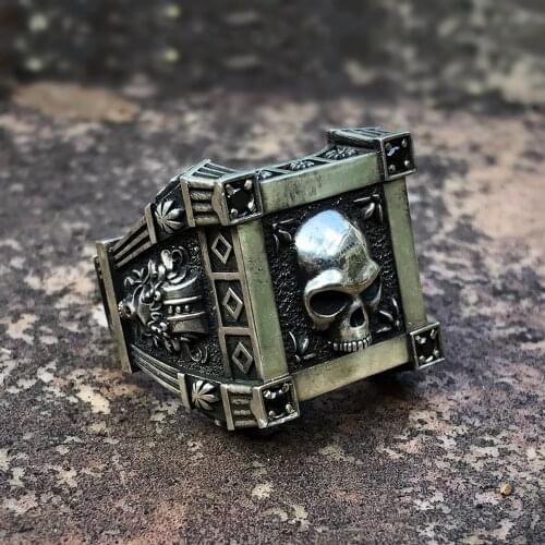 Square Gothic Black CZ Skull Signet Ring Mens Fashion Punk Stainless Steel Biker Party Jewelry