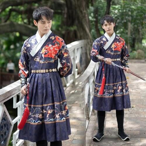 Men Hanfu Chinese Traditional Ming Qing Dynasty Dress Dragon Print Tang Suit Hanbok Korean Robe Prince Swordsman Cosplay Costume