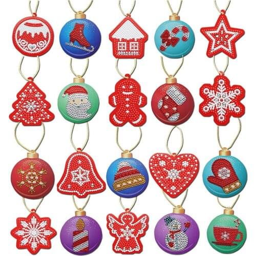 20pcs Christmas DIY Diamond Painting Tags Embroidery Mosaic Hanging Pendant for Handcraft Cards Christmas Tree Family Decoration