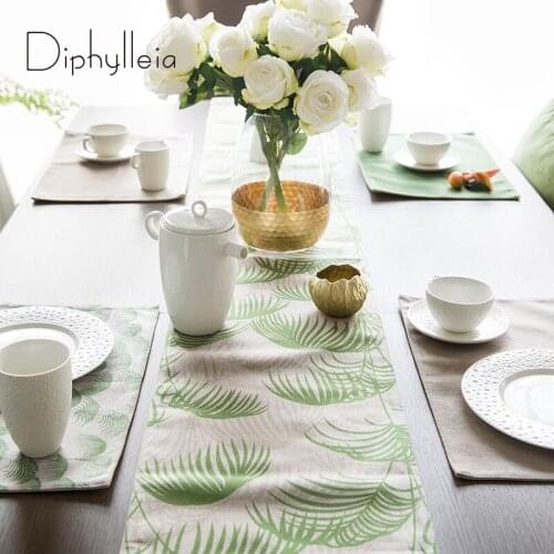 Diphylleia Contempo Table Runner Bucolic Style Shabby Chic Cotton Linen Farmhouse Dining Room Tabletop Decoration Sage Green