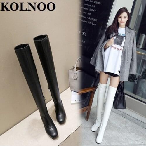 KOLNOO New Arrival Handmade Ladies Block Heel Boots Square-Toe All Matching Over Knee Boots Sexy Evening Fashion Winter Shoes