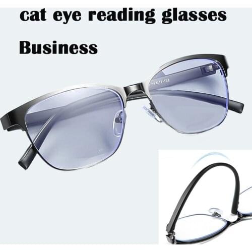 Unisex Big Frame Reading Glasses Cat Eye Fashion Business Anti Blue Light Presbyopic Glasses Flexible UV Protection Magnifying
