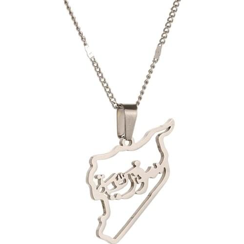Stainless Steel Syria Map Pendant Necklaces Map Pendant Necklace Trendy Syrians Map Jewelry