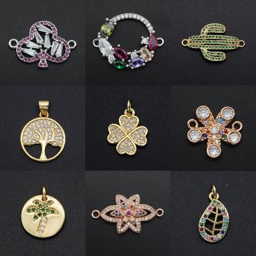 Vni And Mia Diy Flowers CZ Charms Wholesale Palm Tree Necklace Pendant Zircon Tree of Life Cactus Connector For Jewelry Making