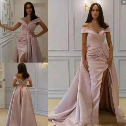 Pink prom dresses 2020 detachable skirt a line side slit floor length evening dresses gowns vestidos de fiesta