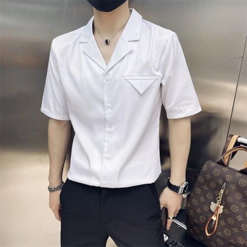Fashion 2021 Summer Solid Short Sleeve Tuxedo Shirts Men Clothing Simple All Match Slim Fit Casual Chemise Homme Streetwear 3XL