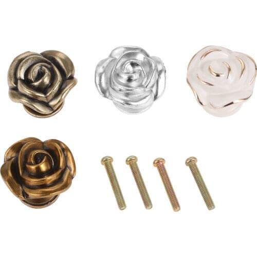 Rose Knob Flower Handle Bronze/Silver/White/Brown Pull Single Hole 34mm w/screw Alloy Creative Vintage Decor Drawer Cupboard