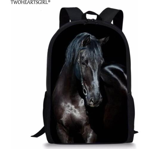 Twoheartsgirl Black Crazy Horse School Bag for Teenager Boys Girls Unique 3d Children Kids Book Bag Print Animal Schoolbags