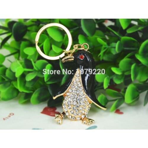 T Penguin Fashion Beauty Keyring Rhinestone Crystal Charm Pendant Car Key Bag Chain Gift