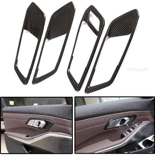 Wooeight 4x Car Inner Door Handle Bowl Trim Frame Cover Carbon Fiber Style ABS Stickers Decoration Fit For BMW 3 Series 2020