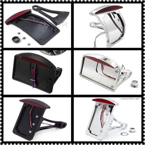Aftermarket motorcycle parts Chrome Curve Side Mount License Plate Bracket w/ Led Tail Light 7/8" or 1" Axle for Harley-Davidson