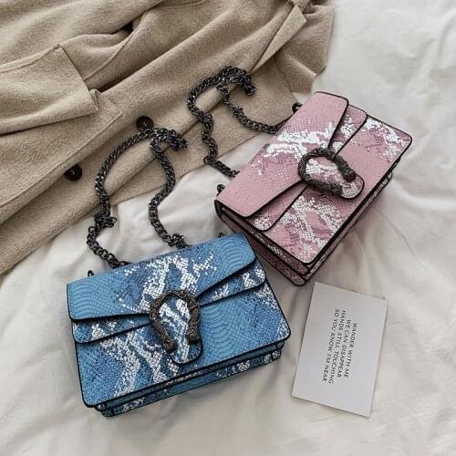 Woman Bag Fashion Snake Print Small Square Bag Candy Color Ladies Handbag Outdoor Diagonal Bag