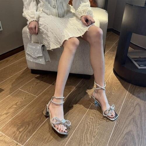 2021 New Women Sandals Summer Sexy Pumps Female Shoes Buckle Square Heels Ladies Shoes Flip Flops Party Wedding Dress Shoe Woman