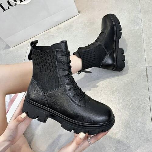 QZYERAI Genuine Leather Platform Boots New Autumn Women Light Comfortable Chunky Boots Fashion Lace Up Lady Shoes Footwear