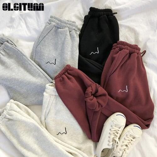 2020 New Spring Winter Women Pants Elastic High Waist Keeping Warm Thicken Ladies Trousers Embroidery Beam Feet Female Pants