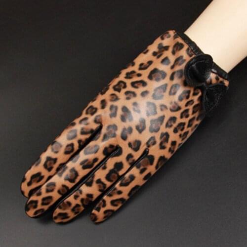 Women Leopard Genuine Leather Gloves Winter Thicken Warm Ridding Driving Gloves Female Bow Full Hand Touch Screen Gloves H89