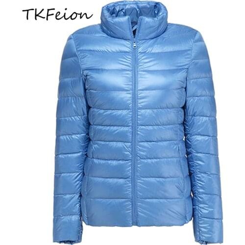 Women Autumn Down Jackets Stand Collar 2018 Spring Winter Female Casual Tops Outwear Light Thin Style Ladies Slim Duck Coats 3XL