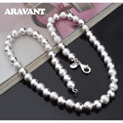 925 Sterling Silver Fashion 8MM Bead Necklace For Women Wedding Jewelry Party Gift
