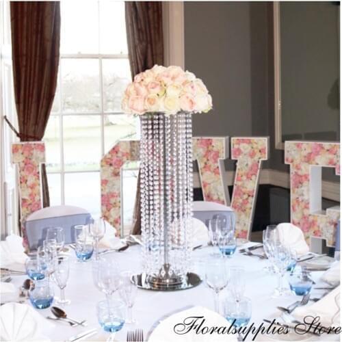 10PCS Wedding Centerpiece Crystal Flower Stand Table Chandelier Wedding Flower Stand with Bead Strands