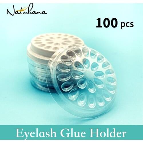 100pcs Disposable Eyelash Glue Holder Pallet Eyelash Extension Glue Pads Stand on Eyelash Plastic Glue Holder for Lashes