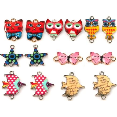 20pcs/lot Alloy Enamel Cartoon Owl Heart Drip Necklace Pendants DIY Bracelet Earrings Women Accessories